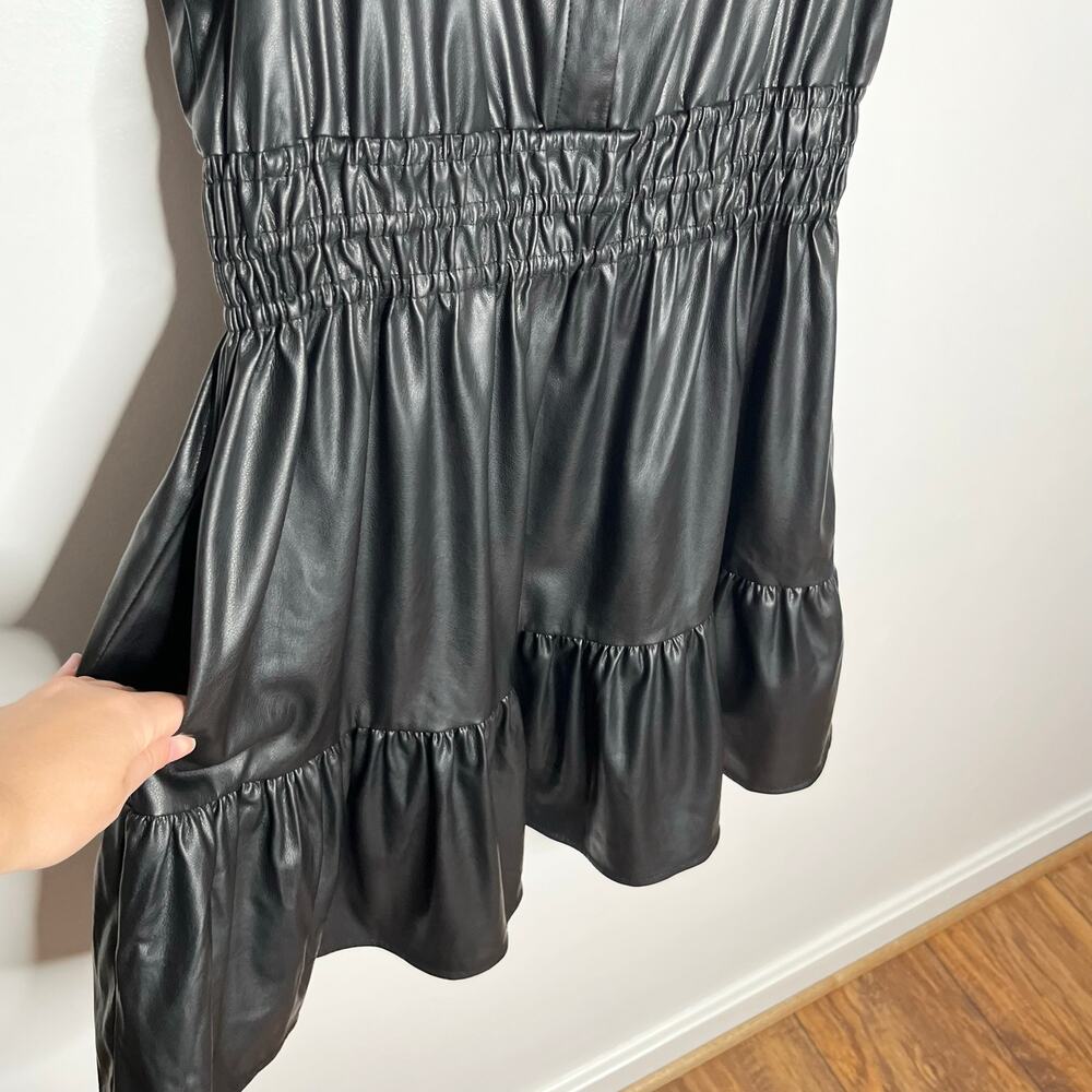 Anthropologie Somerset Faux Leather Mini Dress Womens Medium Black Pockets - Picture 8 of 12